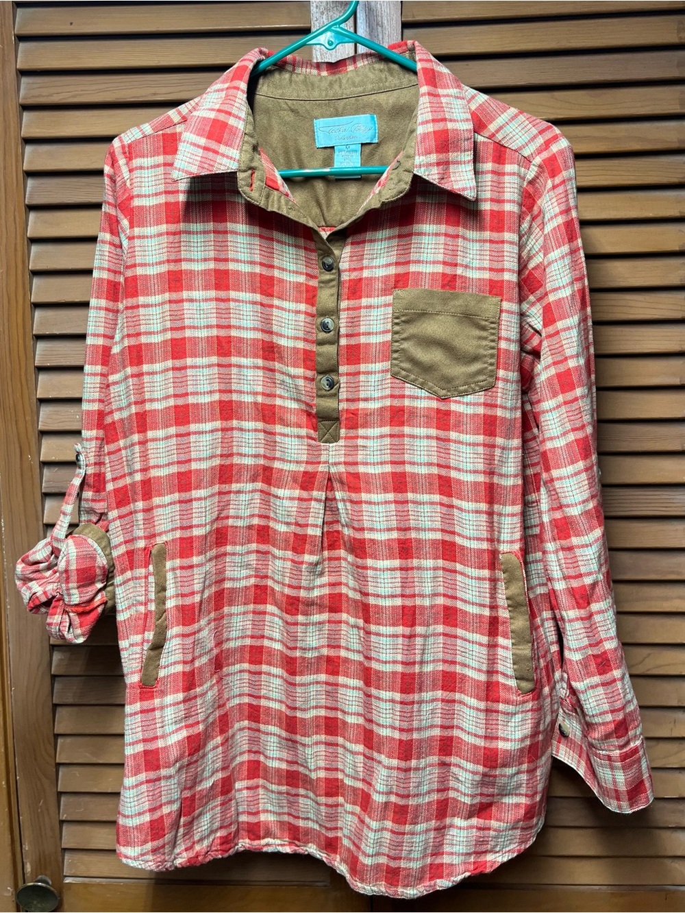 Tasha Polizzi Plaid Flannel Suede Trim Tunic Shirt - Women's Medium